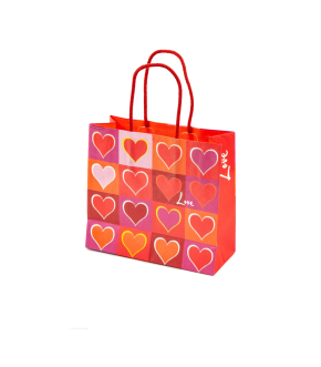 Rope red paper bag with hearts