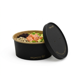 Poke bowl in cartoncino nero con coperchio