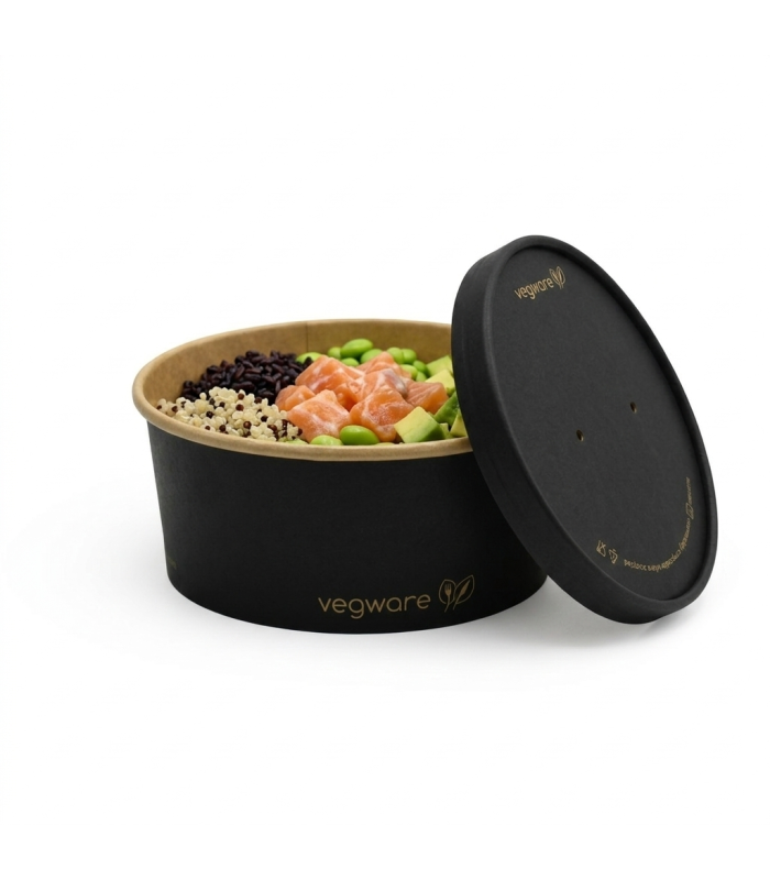Poke bowl in cartoncino nero con coperchio