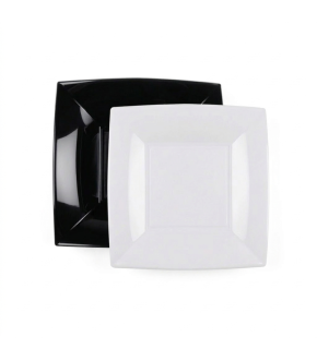 Piatto piano quadrato riutilizzabile nero o bianco