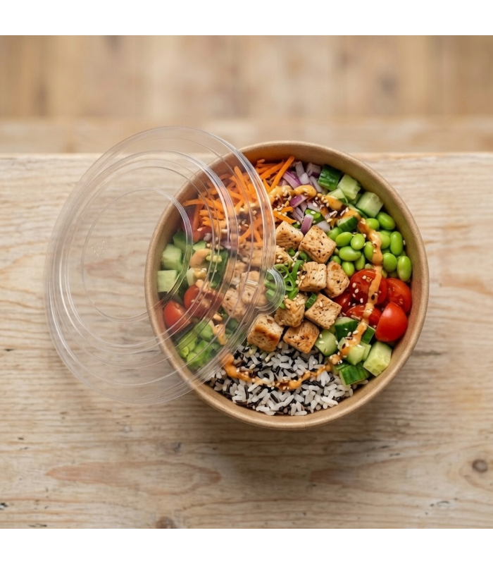 Poke bowl in cartoncino avana con coperchio