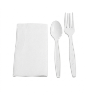 BIS POSATE BIO CUCCHIAIO E FORCHETTA CON TOVAGLIOLO BIANCO - 400 PZ