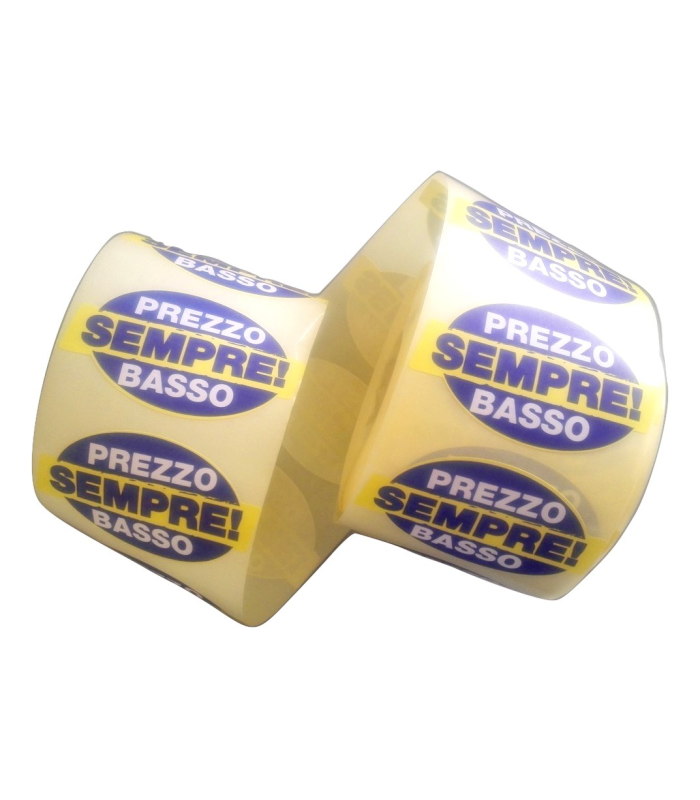Rotolo etichetta adesiva "PREZZO SEMPRE BASSO" da 1000 pz