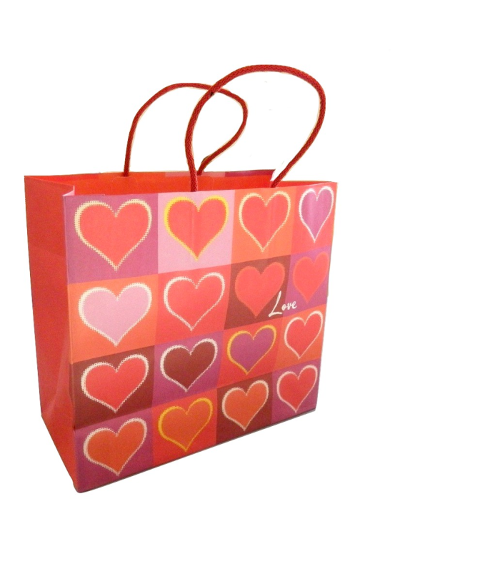 Busta in carta stampa love con manico in cordino